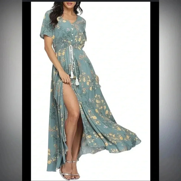 Floral Short Sleeve Button Front Maxi Dress M NWOT Easter Spring Summer - Picture 1 of 8